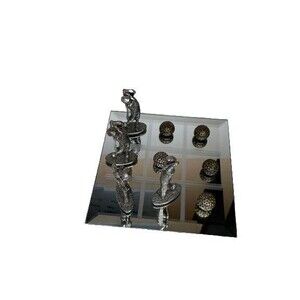 Golf Tic Tac Toe Game 4 Metal Golfers And Balls With Mirror Board Pewter Set